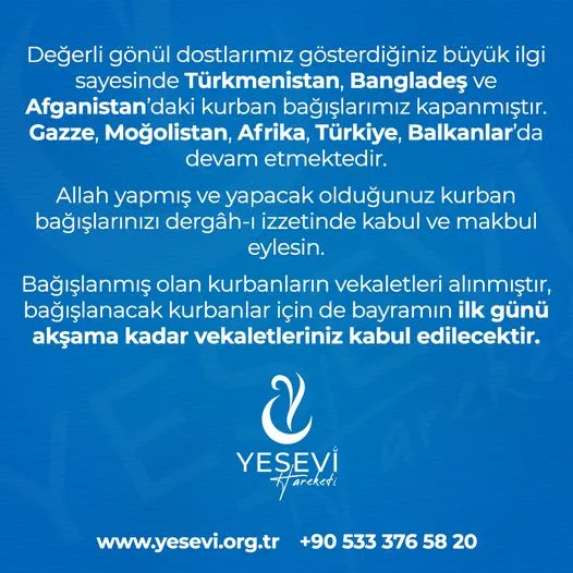 Kurban Bağışlarımızla İlgili Güncel Bilgilendirme