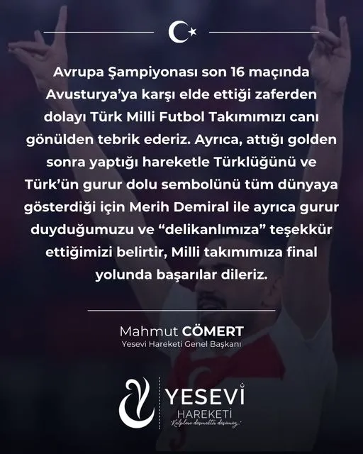 Türk Milli Futbol Takımımıza Tebrik ve Destek